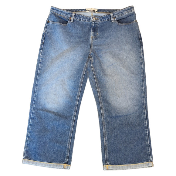 Vintage TOMMY HILFIGER Hipster Distressed Denim Jean Capris Women's Plus 18 y2k - Picture 1 of 8